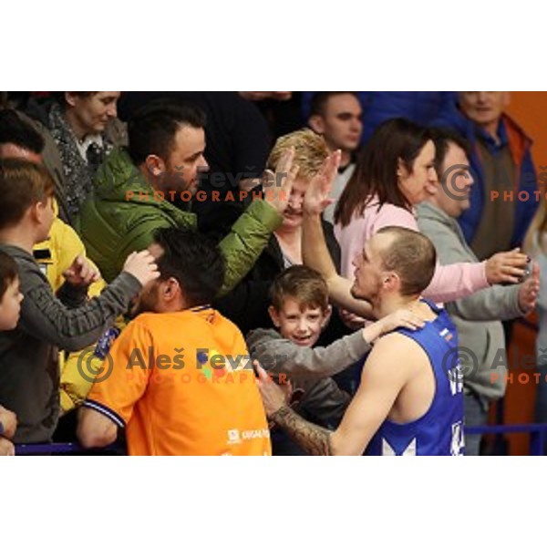in action during Nova KBM League basketball match between Helios Suns and Rogaska in Domzale Sports Hall, Slovenia on February 3, 2019
