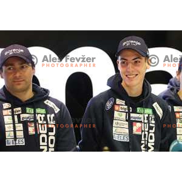 Timi Zajc and Gorazd Bretoncelj, head coach of Slovenia Nordic Ski jumping team during press conference in Ljubljana, Slovenia on February 4, 2019