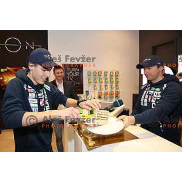 Timi Zajc and Gorazd Bretoncelj, head coach of Slovenia Nordic Ski jumping team during press conference in Ljubljana, Slovenia on February 4, 2019