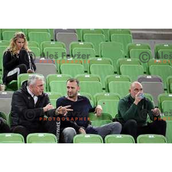 Sasa Doncic, Ivica Jurkovic and Neven Spahija during Nova KBM league basketball match between Petrol Olimpija and Zlatorog in Stozice, Ljubljana, Slovenia on February 4, 2019