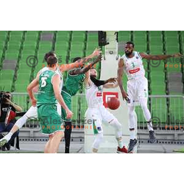 action during Nova KBM league basketball match between Petrol Olimpija and Zlatorog Lasko in Stozice, Ljubljana, Slovenia on February 4, 2019
