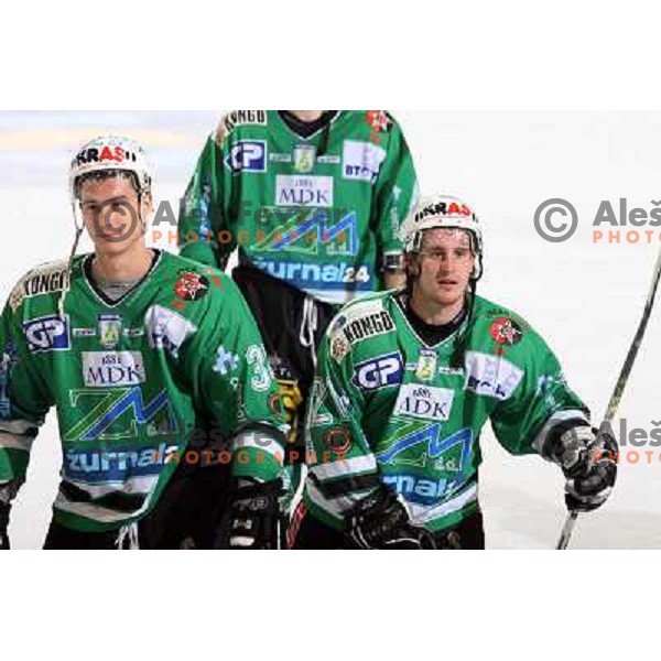 Pavlin (left) and Avgustincic at ice-hockey game ZM Olimpija- TWK Innsbruck in Ebel league, played in Ljubljana, Slovenia 3.2.2008.ZM Olimpija won the game 5;2. Photo by Ales Fevzer 