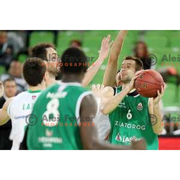 action during Nova KBM league basketball match between Petrol Olimpija and Zlatorog Lasko in Stozice, Ljubljana, Slovenia on February 4, 2019