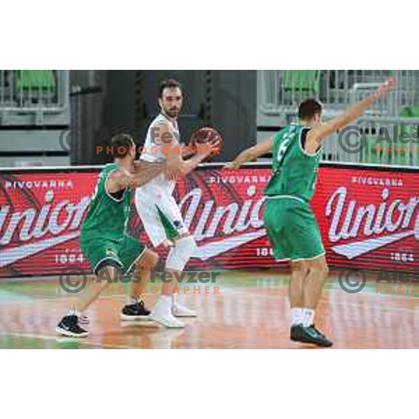 action during Nova KBM league basketball match between Petrol Olimpija and Zlatorog Lasko in Stozice, Ljubljana, Slovenia on February 4, 2019