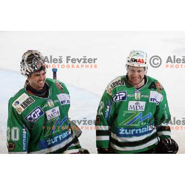 Westlund (left) and Kuznik at ice-hockey game ZM Olimpija- TWK Innsbruck in Ebel league, played in Ljubljana, Slovenia 3.2.2008.ZM Olimpija won the game 5;2. Photo by Ales Fevzer 