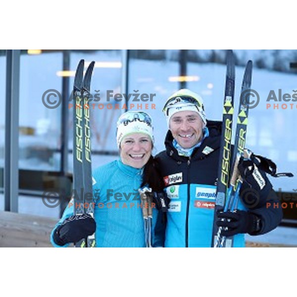 Katja Visnar of Slovenia Cross-country team and her husband Ola Vigen Hattestad during practice session in Planica, Slovenia on February 5, 2019