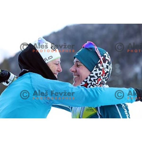 Katja Visnar of Slovenia Cross-country team and Barabara Jezersek (AUS) during practice session in Planica, Slovenia on February 5, 2019