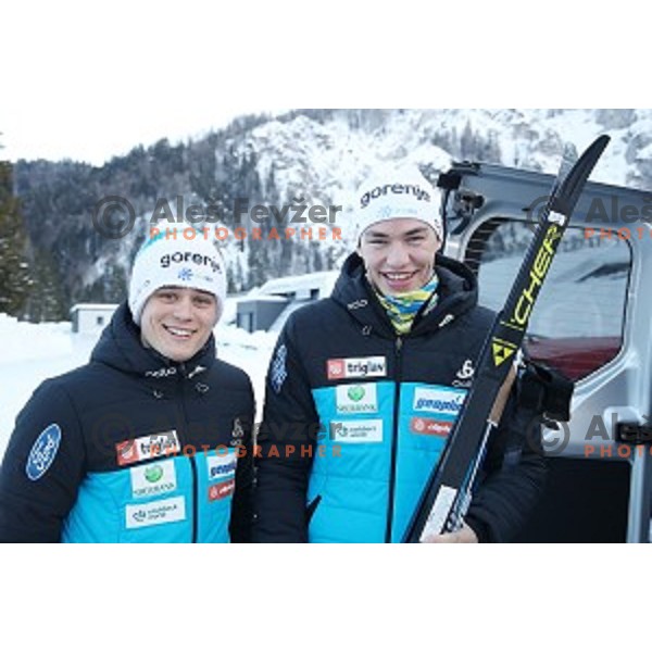 Miha Simenc and Janez Lampic of Slovenia Cross-country team during practice session in Planica, Slovenia on February 5, 2019