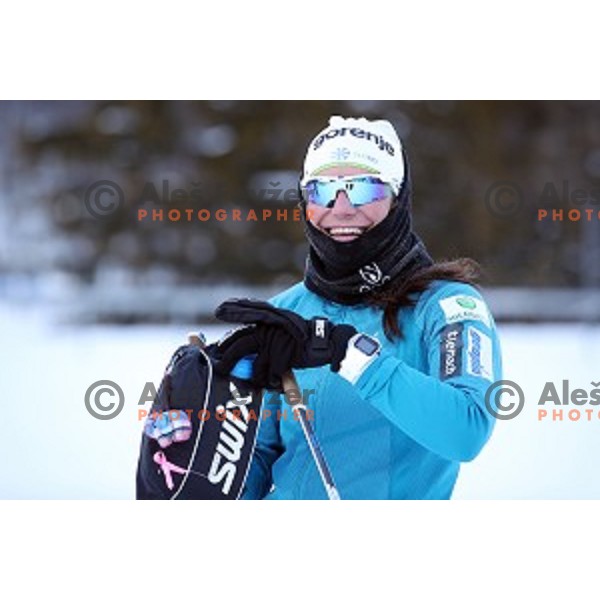 Katja Visnar of Slovenia Cross-country team during practice session in Planica, Slovenia on February 5, 2019