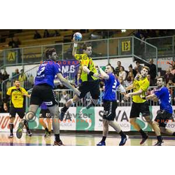 in action during handball match between Maribor Branik and Gorenje Velenje, played in Dvorana Tabor, Maribor, Slovenia on February 9, 2019