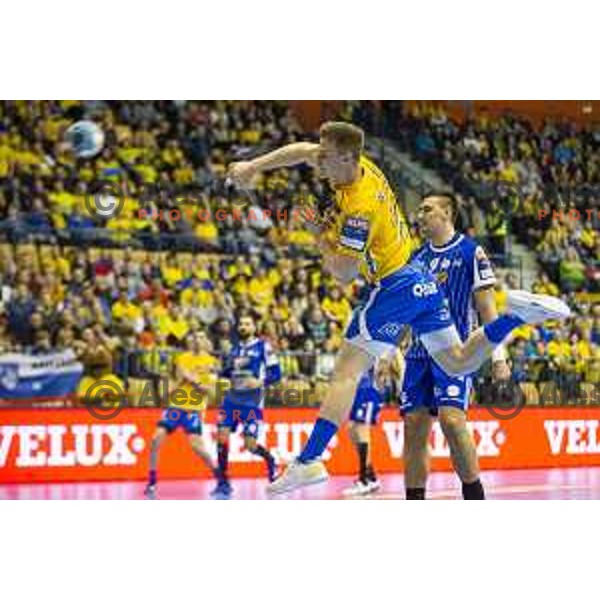 Kristjan Horzen in action during handball match between Celje PL and MOL Pick Szeged, Velux EHF Champions League 2018/19, played in Zlatorog Arena, Celje, Slovenia on February 10, 2018