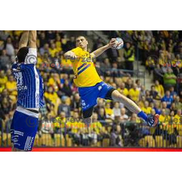 Kristian Beciri in action during handball match between Celje PL and MOL Pick Szeged, Velux EHF Champions League 2018/19, played in Zlatorog Arena, Celje, Slovenia on February 10, 2018