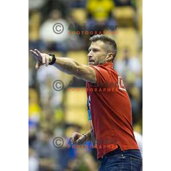 Tomaz Ocvirk, head coach of Celje PL in action during handball match between Celje PL and MOL Pick Szeged, Velux EHF Champions League 2018/19, played in Zlatorog Arena, Celje, Slovenia on February 10, 2018