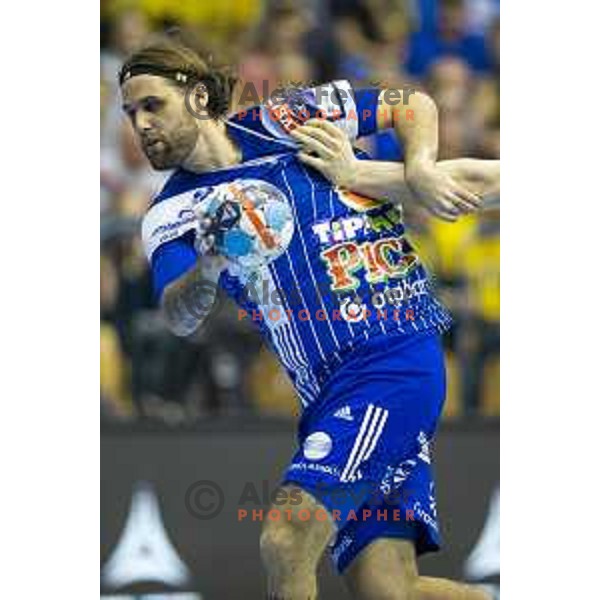 Dean Bombac in action during handball match between Celje PL and MOL Pick Szeged, Velux EHF Champions League 2018/19, played in Zlatorog Arena, Celje, Slovenia on February 10, 2018