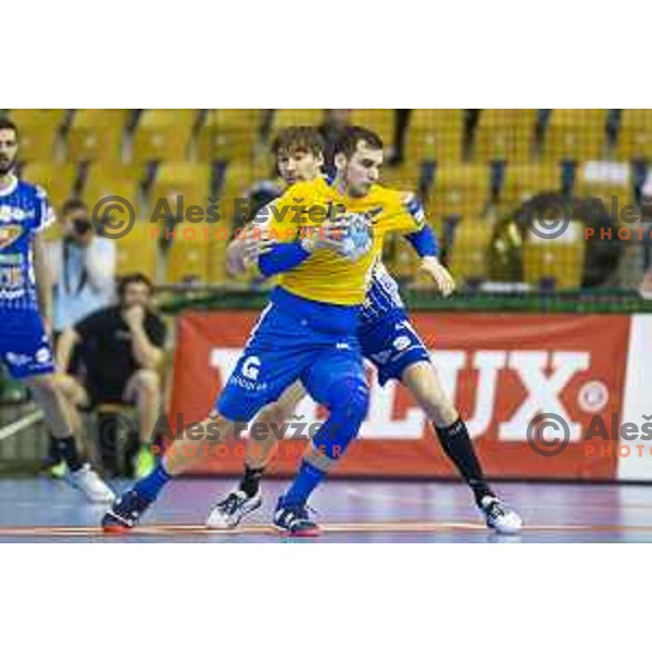 Josip Sarac in action during handball match between Celje PL and MOL Pick Szeged, Velux EHF Champions League 2018/19, played in Zlatorog Arena, Celje, Slovenia on February 10, 2018