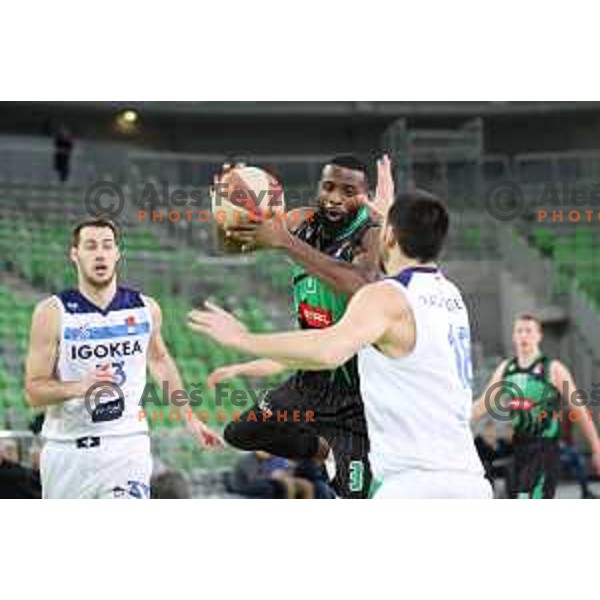 Marvin Jones of Petrol Olimpija in action during ABA league basketball match between Petrol Olimpija and Igokea in SRC Stozice, Ljubljana on February 11, 2019