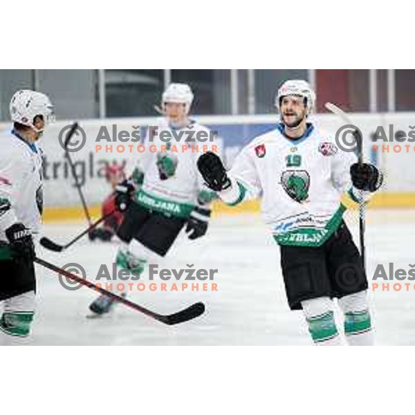 Gal Koren in action during Alps League ice-hockey match between Acroni Jesenice and SZ Olimpija in Podmezakla Hall, Jesenice, Slovenia on February 12, 2019
