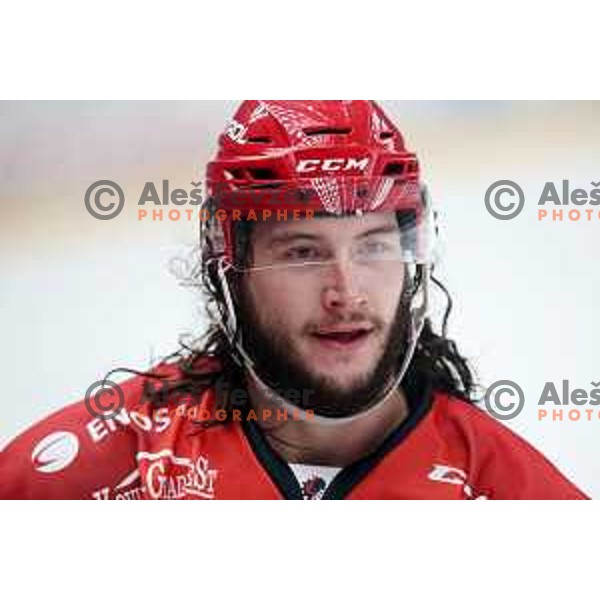 Philippe Paradies in action during Alps League ice-hockey match between Acroni Jesenice and SZ Olimpija in Podmezakla Hall, Jesenice, Slovenia on February 12, 2019