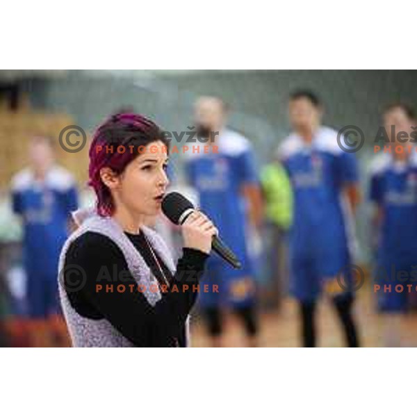 Lea Sirk sings during Spar Cup Final basketball match between Sixt Primorska and Hopsi Polzela in Bonifika Hall, Koper, Slovenia on February 17, 2019
