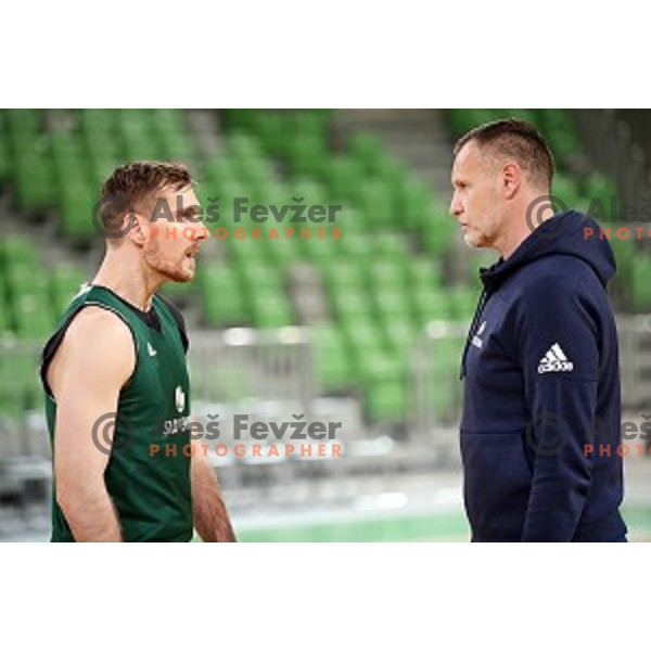 Zoran Dragic and Rado Trifunovic at during Slovenia National team practice session in Stozice hall, Ljubljana, Slovenia on February 18, 2019