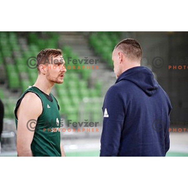 Zoran Dragic and Rado Trifunovic at during Slovenia National team practice session in Stozice hall, Ljubljana, Slovenia on February 18, 2019