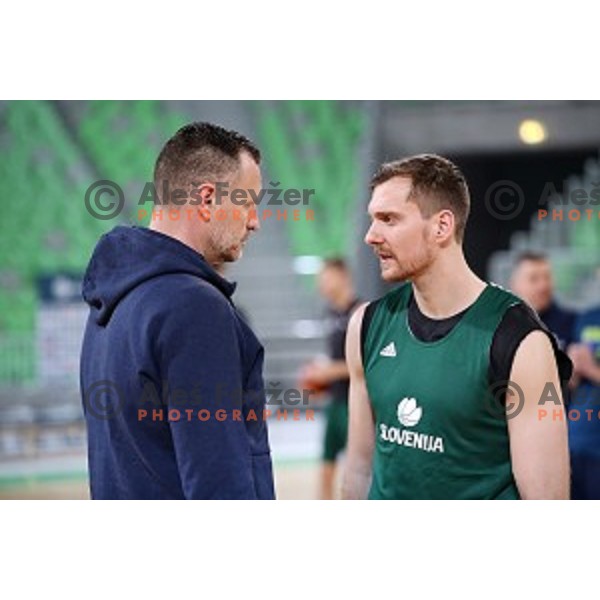 Zoran Dragic and Rado Trifunovic at during Slovenia National team practice session in Stozice hall, Ljubljana, Slovenia on February 18, 2019