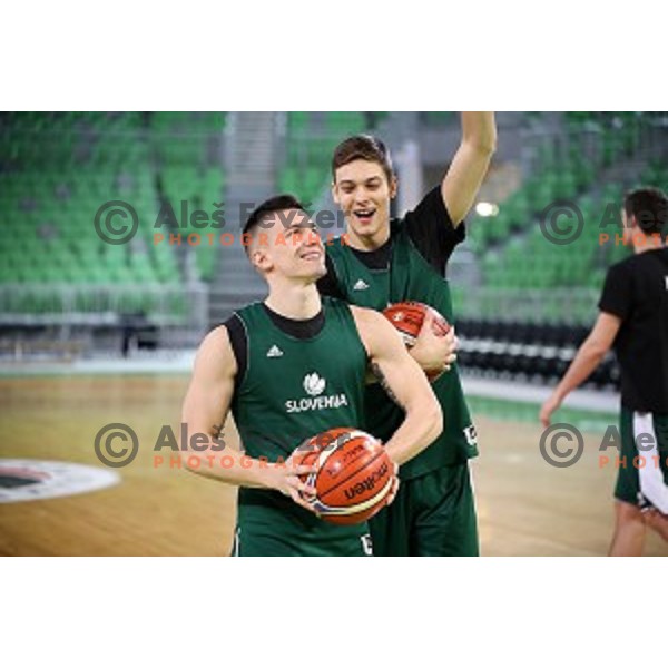 Matic Rebec and Miha Skedelj at Slovenia National team practice session in Stozice hall, Ljubljana, Slovenia on February 18, 2019