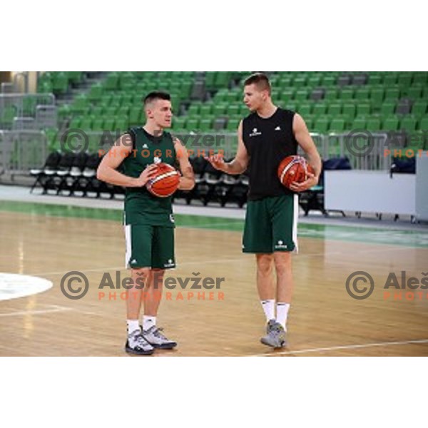 Matic Rebec and Blaz Mesicek at Slovenia National team practice session in Stozice hall, Ljubljana, Slovenia on February 18, 2019