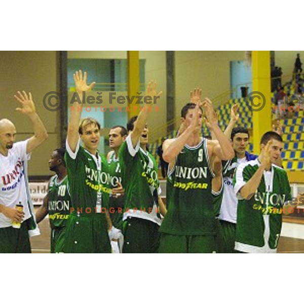 Petar Arsic, Primoz Brezec, Sani Becirovic in action during Euroleague 2000/2001 basketball match between Ovarense and Union Olimpija in Ovaro, Portugal on December 14, 2000