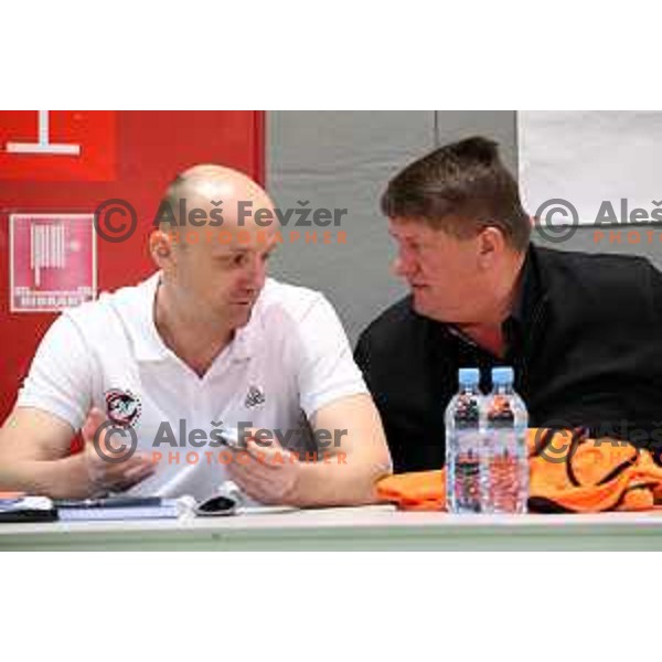 Jure Zdovc, new head coach of Petrol Olimpija and Roman Lisac during practice session in Stozice, Ljubljana on February 21, 2019