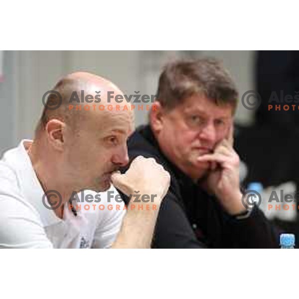 Jure Zdovc, new head coach of Petrol Olimpija and Roman Lisac during practice session in Stozice, Ljubljana on February 21, 2019