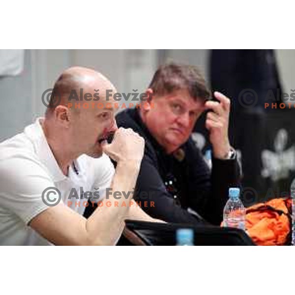 Jure Zdovc, new head coach of Petrol Olimpija and Roman Lisac during practice session in Stozice, Ljubljana on February 21, 2019