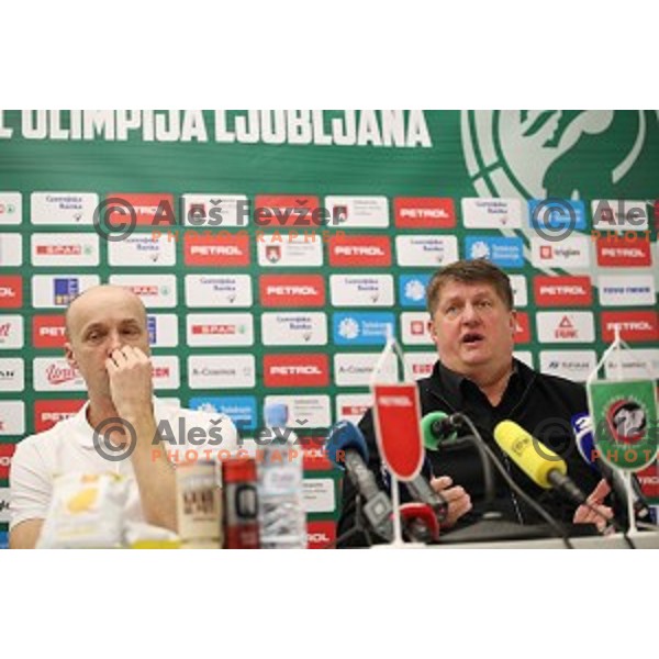Jure Zdovc, new head coach of Petrol Olimpija and Roman Lisac during press conference in Stozice, Ljubljana on February 21, 2019