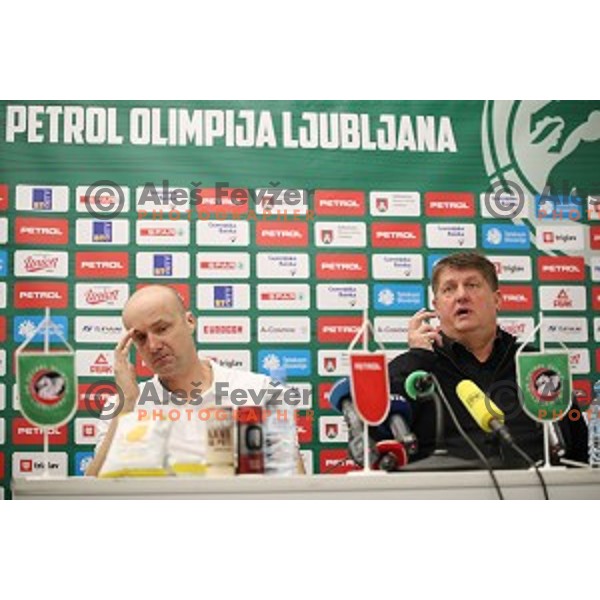 Jure Zdovc, new head coach of Petrol Olimpija and Roman Lisac during press conference in Stozice, Ljubljana on February 21, 2019