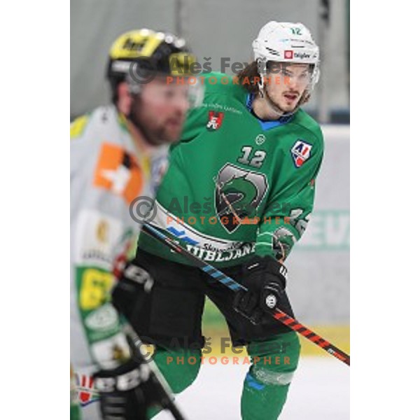 Janez Orehek of SZ Olimpija in action during Alps League ice-hockey match between SZ Olimpija and Lustenau in Tivoli Hall, Ljubljana, Slovenia on February 22, 2019
