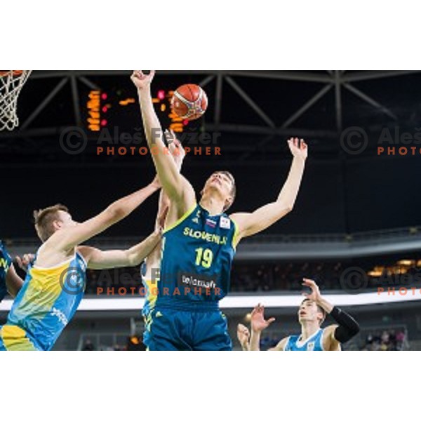Miha Skedelj in action during FIBA Basketball World Cup 2019 European qualifiers basketball match between Slovenia and Ukraine, Stozice Arena, Ljubljana, Slovenia on February 26, 2019