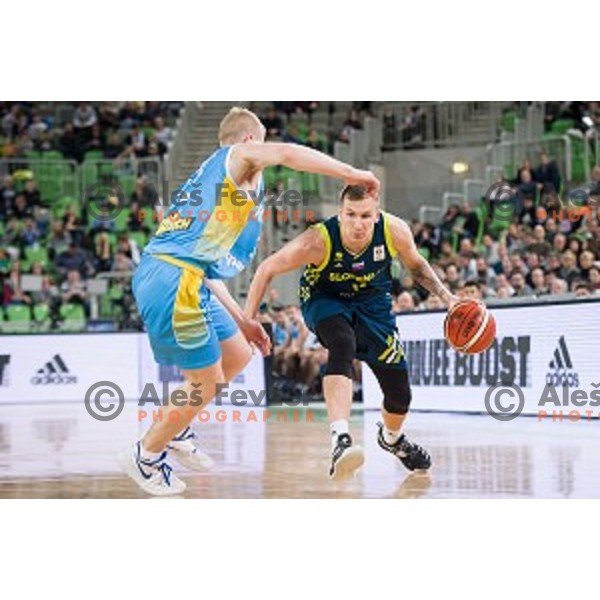 Gregor Hrovat in action during FIBA Basketball World Cup 2019 European qualifiers basketball match between Slovenia and Ukraine, Stozice Arena, Ljubljana, Slovenia on February 26, 2019