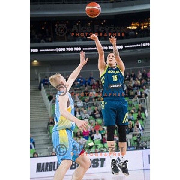Gregor Hrovat in action during FIBA Basketball World Cup 2019 European qualifiers basketball match between Slovenia and Ukraine, Stozice Arena, Ljubljana, Slovenia on February 26, 2019