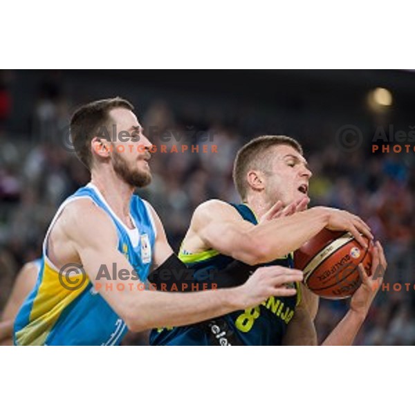 in action during FIBA Basketball World Cup 2019 European qualifiers basketball match between Slovenia and Ukraine, Stozice Arena, Ljubljana, Slovenia on February 26, 2019