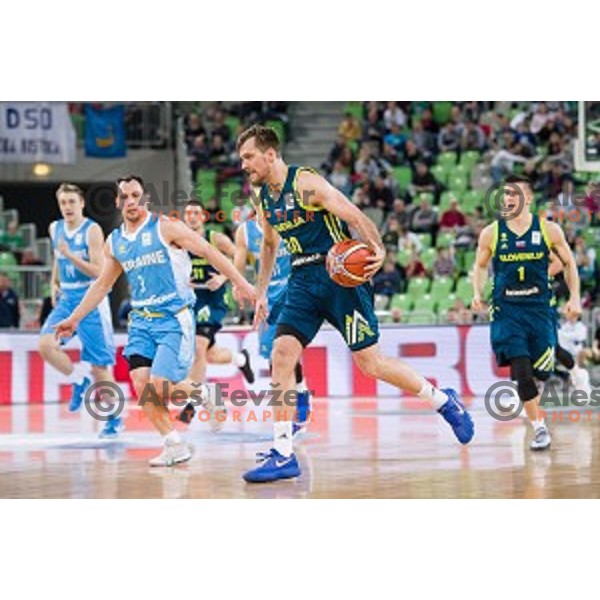 in action during FIBA Basketball World Cup 2019 European qualifiers basketball match between Slovenia and Ukraine, Stozice Arena, Ljubljana, Slovenia on February 26, 2019