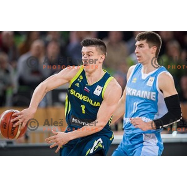 in action during FIBA Basketball World Cup 2019 European qualifiers basketball match between Slovenia and Ukraine, Stozice Arena, Ljubljana, Slovenia on February 26, 2019