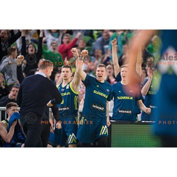 in action during FIBA Basketball World Cup 2019 European qualifiers basketball match between Slovenia and Ukraine, Stozice Arena, Ljubljana, Slovenia on February 26, 2019
