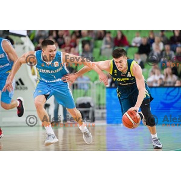 in action during FIBA Basketball World Cup 2019 European qualifiers basketball match between Slovenia and Ukraine, Stozice Arena, Ljubljana, Slovenia on February 26, 2019