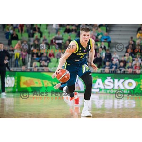 in action during FIBA Basketball World Cup 2019 European qualifiers basketball match between Slovenia and Ukraine, Stozice Arena, Ljubljana, Slovenia on February 26, 2019