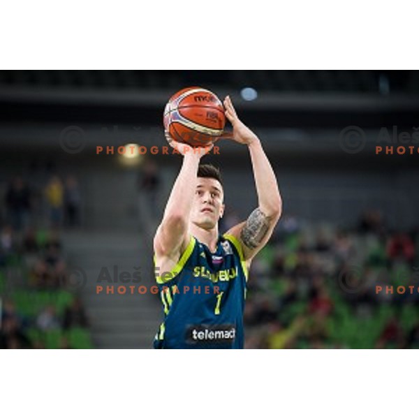 in action during FIBA Basketball World Cup 2019 European qualifiers basketball match between Slovenia and Ukraine, Stozice Arena, Ljubljana, Slovenia on February 26, 2019