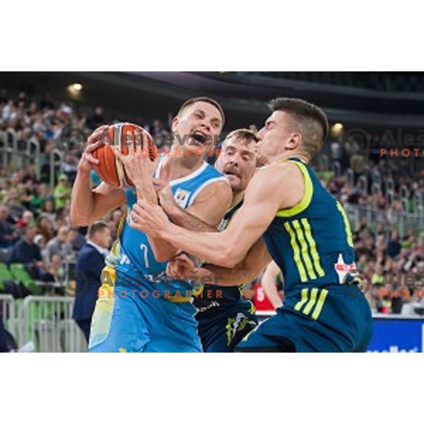 in action during FIBA Basketball World Cup 2019 European qualifiers basketball match between Slovenia and Ukraine, Stozice Arena, Ljubljana, Slovenia on February 26, 2019