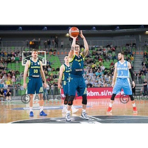 in action during FIBA Basketball World Cup 2019 European qualifiers basketball match between Slovenia and Ukraine, Stozice Arena, Ljubljana, Slovenia on February 26, 2019