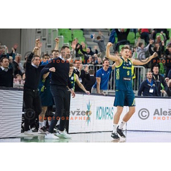 in action during FIBA Basketball World Cup 2019 European qualifiers basketball match between Slovenia and Ukraine, Stozice Arena, Ljubljana, Slovenia on February 26, 2019