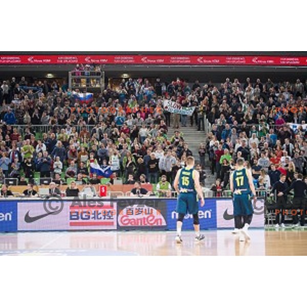 fans in action during FIBA Basketball World Cup 2019 European qualifiers basketball match between Slovenia and Ukraine, Stozice Arena, Ljubljana, Slovenia on February 26, 2019