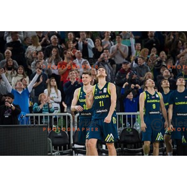Leon Santelj, Jan Kosi in action during FIBA Basketball World Cup 2019 European qualifiers basketball match between Slovenia and Ukraine, Stozice Arena, Ljubljana, Slovenia on February 26, 2019